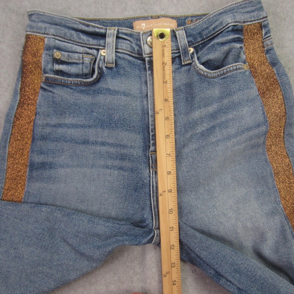 7 For All Mankind Luxe Vintage Jeans Womens 27 High Waist Lurex Stripe Ankle - Picture 10 of 16